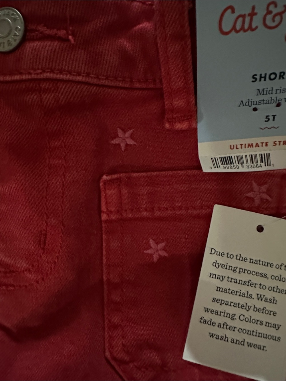 Cat & Jack Red Star-Embroidered Denim Shorts - Picture 4 of 4